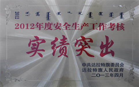 2012年度安全生產(chǎn)工作考核實績突出